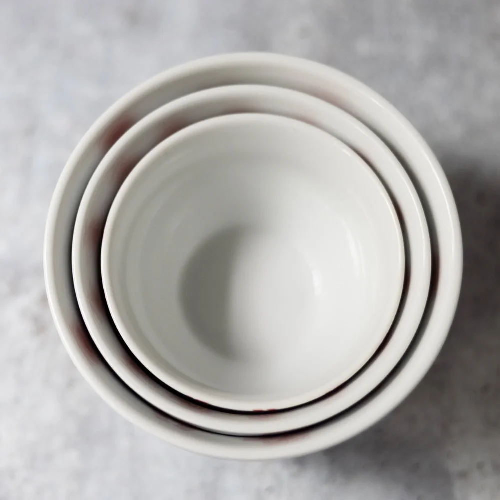 CRATE & BARREL Nordic Holiday Nesting Bowls RED/WHITE Kate Forrester Set of 3